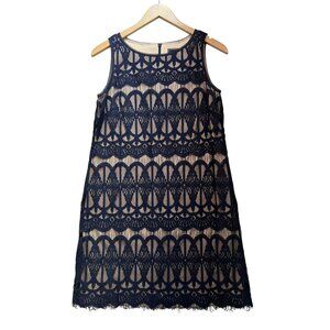 JH Womens Lace Cocktail Sheath Dress Size 10 Navy Sleeveless Fringe Hem Party